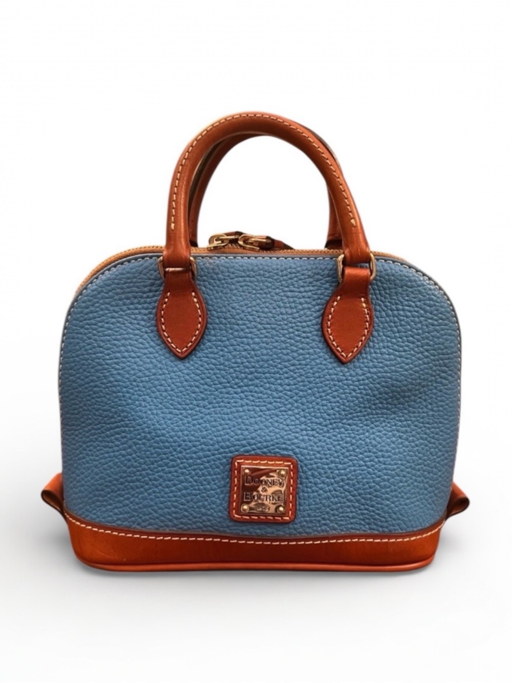 Dooney & Bourke Caribbean Blue Pebbled Leather Zip Zip Satchel Top Handle Bag